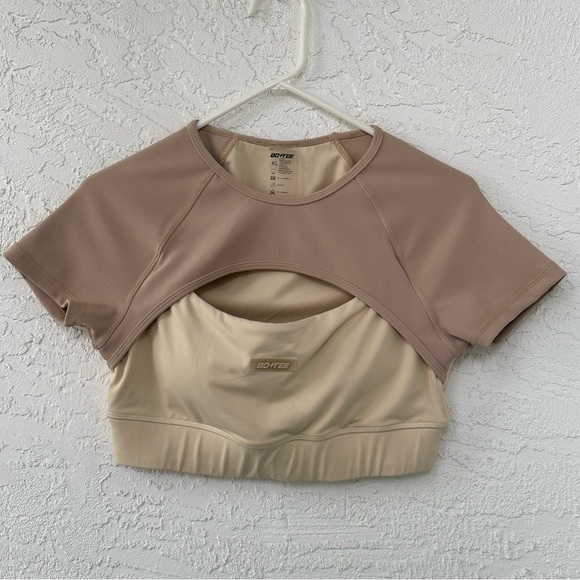 Oh Polly Bo+Tee Renew Sports Bra Top Cream Tan Crop US 10 - Picture 2 of 8